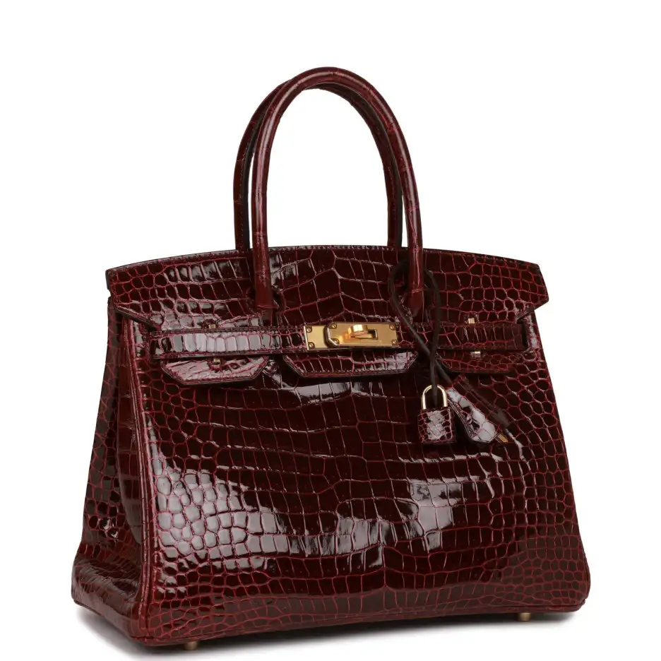 hermès birkin 30 bordeaux shiny porosus crocodile gold hardware hermès birkin 30 bordeaux shiny porosus crocodile gold hardware