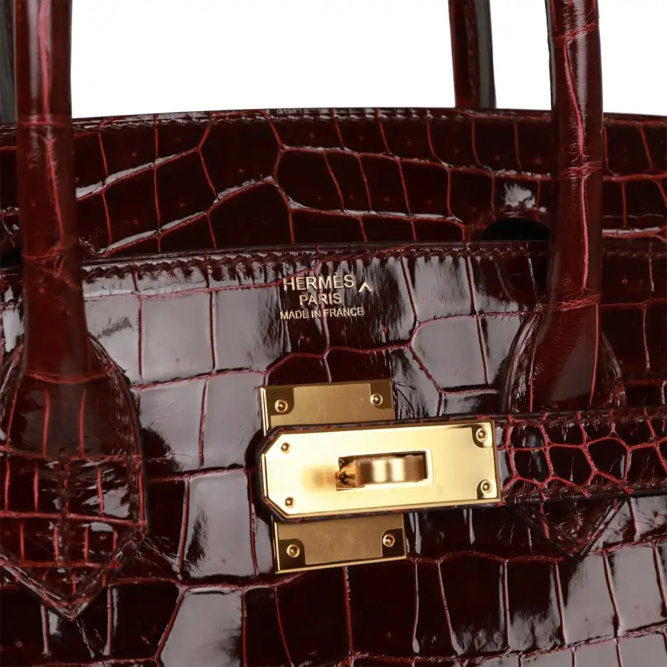 hermès birkin 30 bordeaux shiny porosus crocodile gold hardware hermès birkin 30 bordeaux shiny porosus crocodile gold hardware