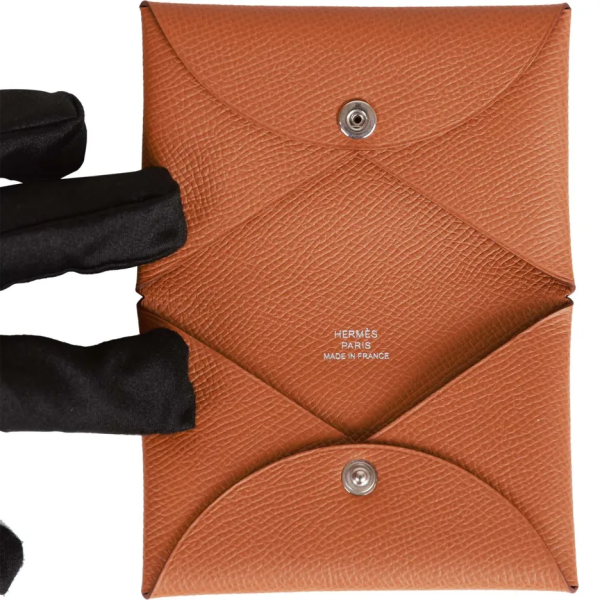 hermès calvi card holder gold epsom palladium hardware