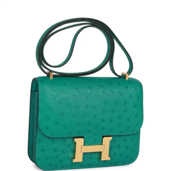 hermès constance 18 vert verone ostrich gold hardware