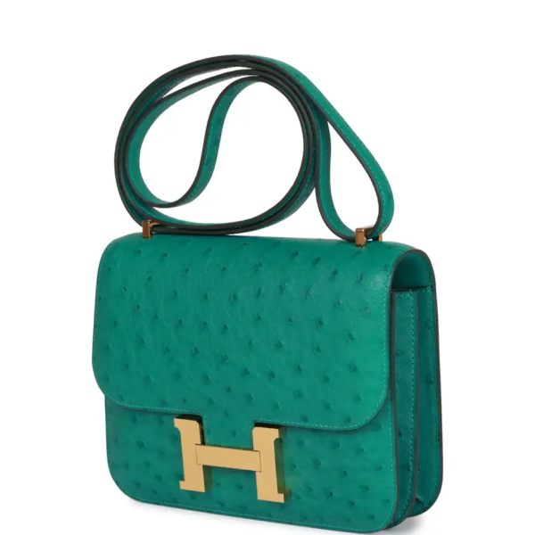 hermès constance 18 vert verone ostrich gold hardware