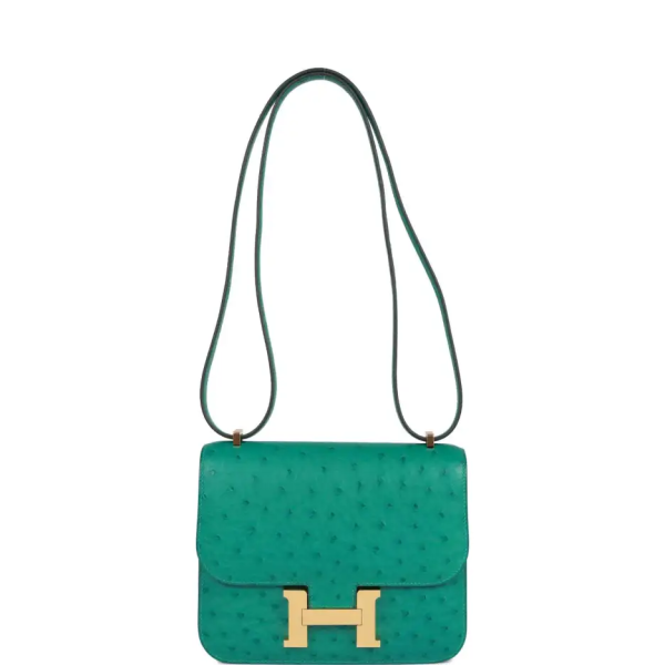 hermès constance 18 vert verone ostrich gold hardware