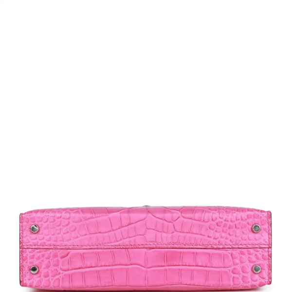 hermès kelly sellier 20 rose shocking matte alligator palladium hardware