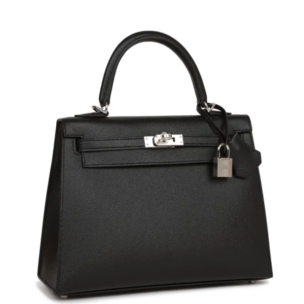 hermès kelly sellier 25 black epsom palladium hardware