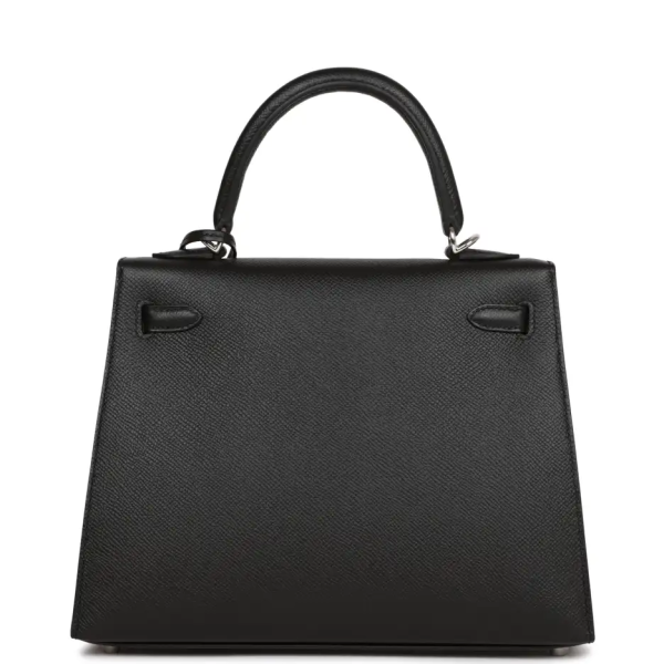 hermès kelly sellier 25 black epsom palladium hardware