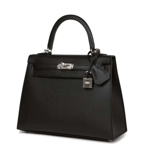 hermès kelly sellier 25 black epsom palladium hardware