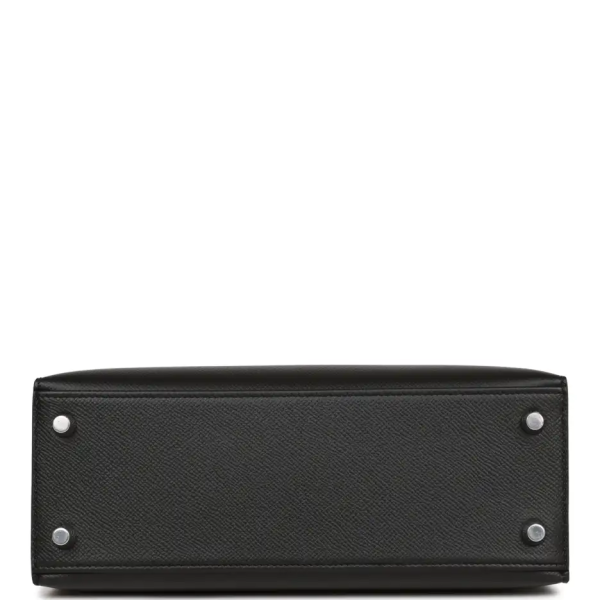 hermès kelly sellier 25 black epsom palladium hardware