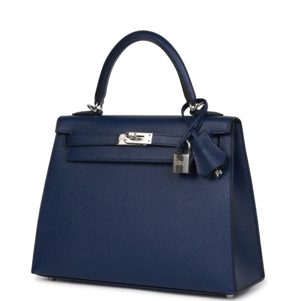 hermès kelly sellier 25 bleu saphir epsom palladium hardware