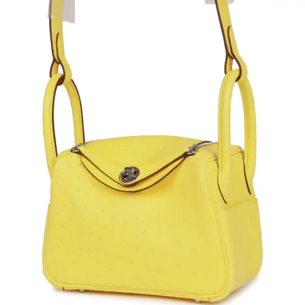hermès mini lindy jaune citron ostrich palladium hardware