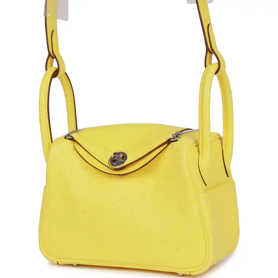 hermès mini lindy jaune citron ostrich palladium hardware hermès mini lindy jaune citron ostrich palladium hardware