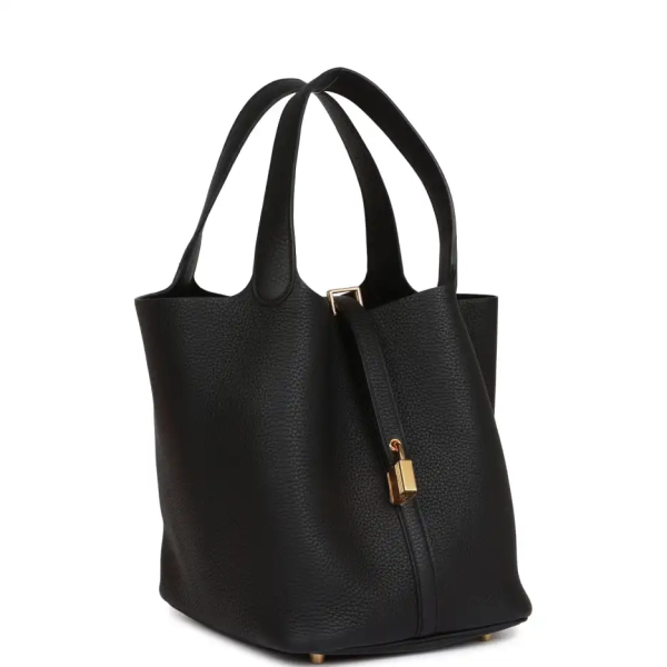 hermès picotin lock 22 black clemence gold hardware