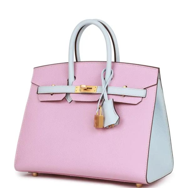 hermès special order (hss) birkin sellier 25 mauve sylvestre and bleu brume epsom brushed gold hardware