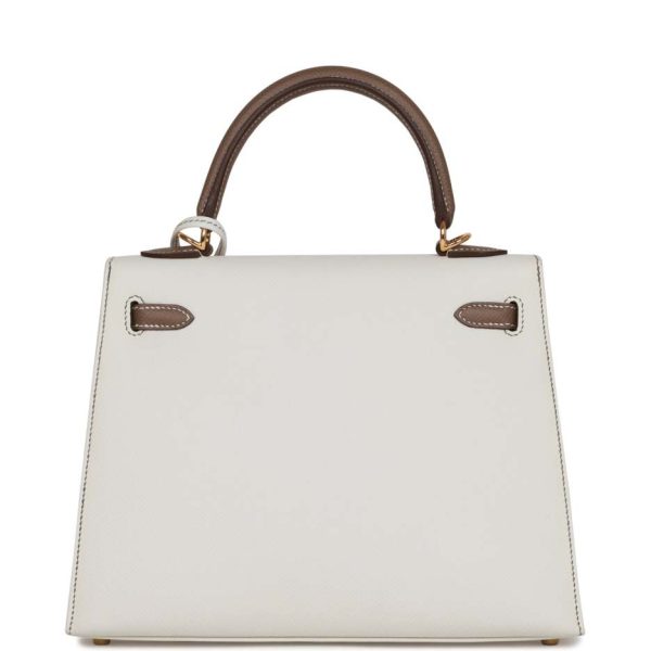 hermès special order (hss) kelly sellier 25 white and etoupe epsom gold hardware