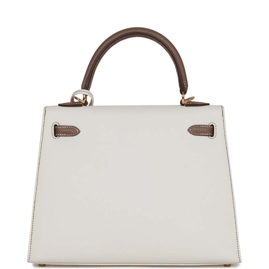 hermès special order (hss) kelly sellier 25 white and etoupe epsom gold hardware hermès special order (hss) kelly sellier 25 white and etoupe epsom gold hardware