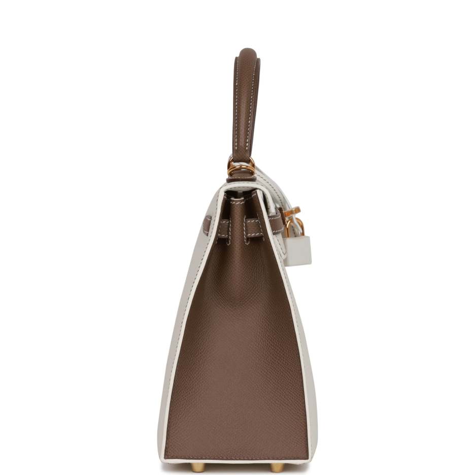 hermès special order (hss) kelly sellier 25 white and etoupe epsom gold hardware hermès special order (hss) kelly sellier 25 white and etoupe epsom gold hardware