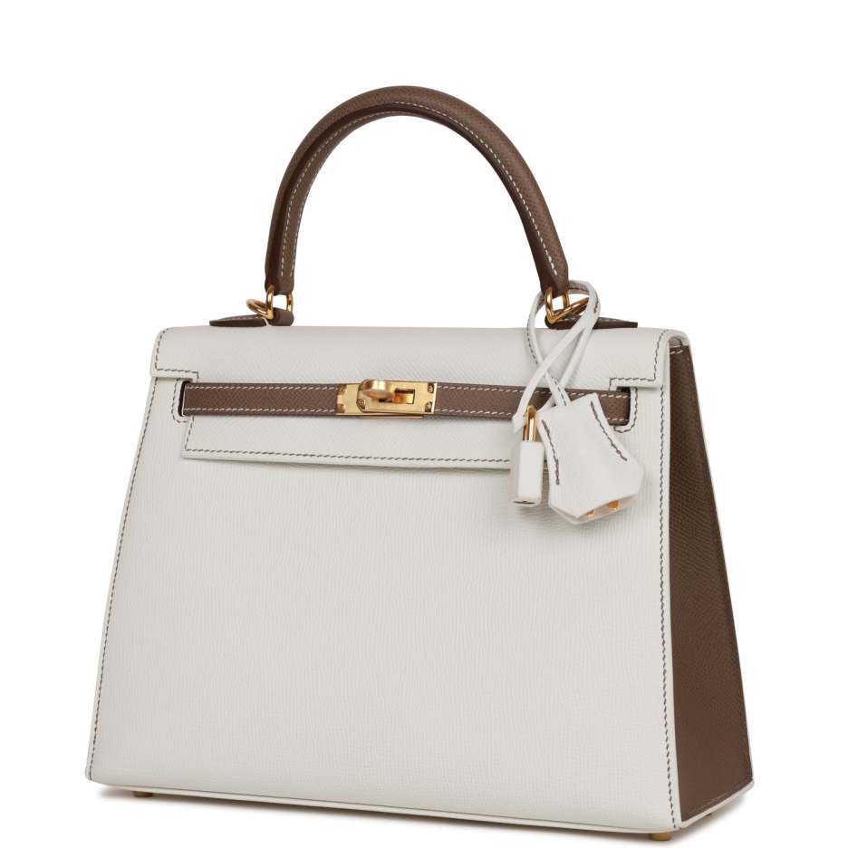 hermès special order (hss) kelly sellier 25 white and etoupe epsom gold hardware hermès special order (hss) kelly sellier 25 white and etoupe epsom gold hardware