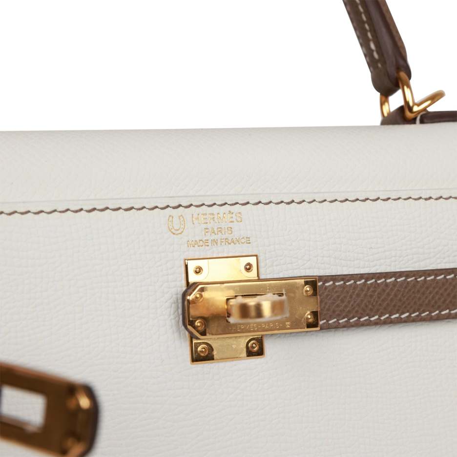 hermès special order (hss) kelly sellier 25 white and etoupe epsom gold hardware hermès special order (hss) kelly sellier 25 white and etoupe epsom gold hardware