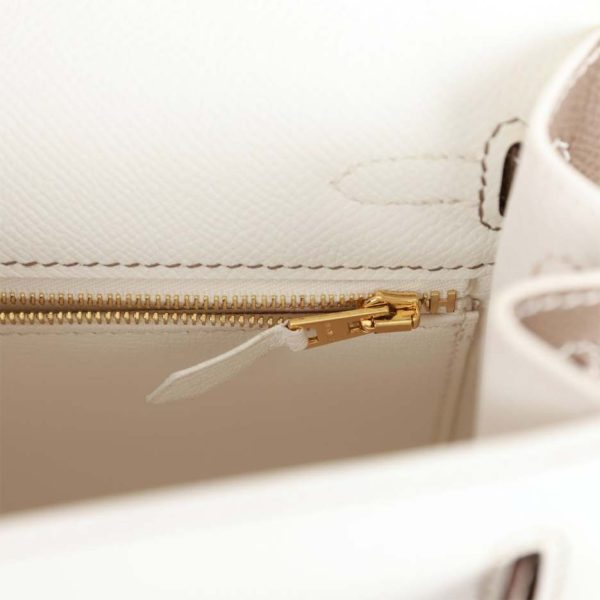 hermès special order (hss) kelly sellier 25 white and etoupe epsom gold hardware