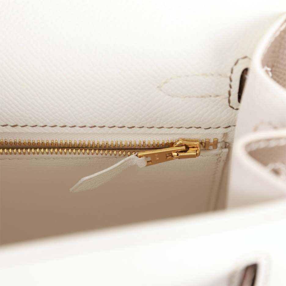 hermès special order (hss) kelly sellier 25 white and etoupe epsom gold hardware hermès special order (hss) kelly sellier 25 white and etoupe epsom gold hardware