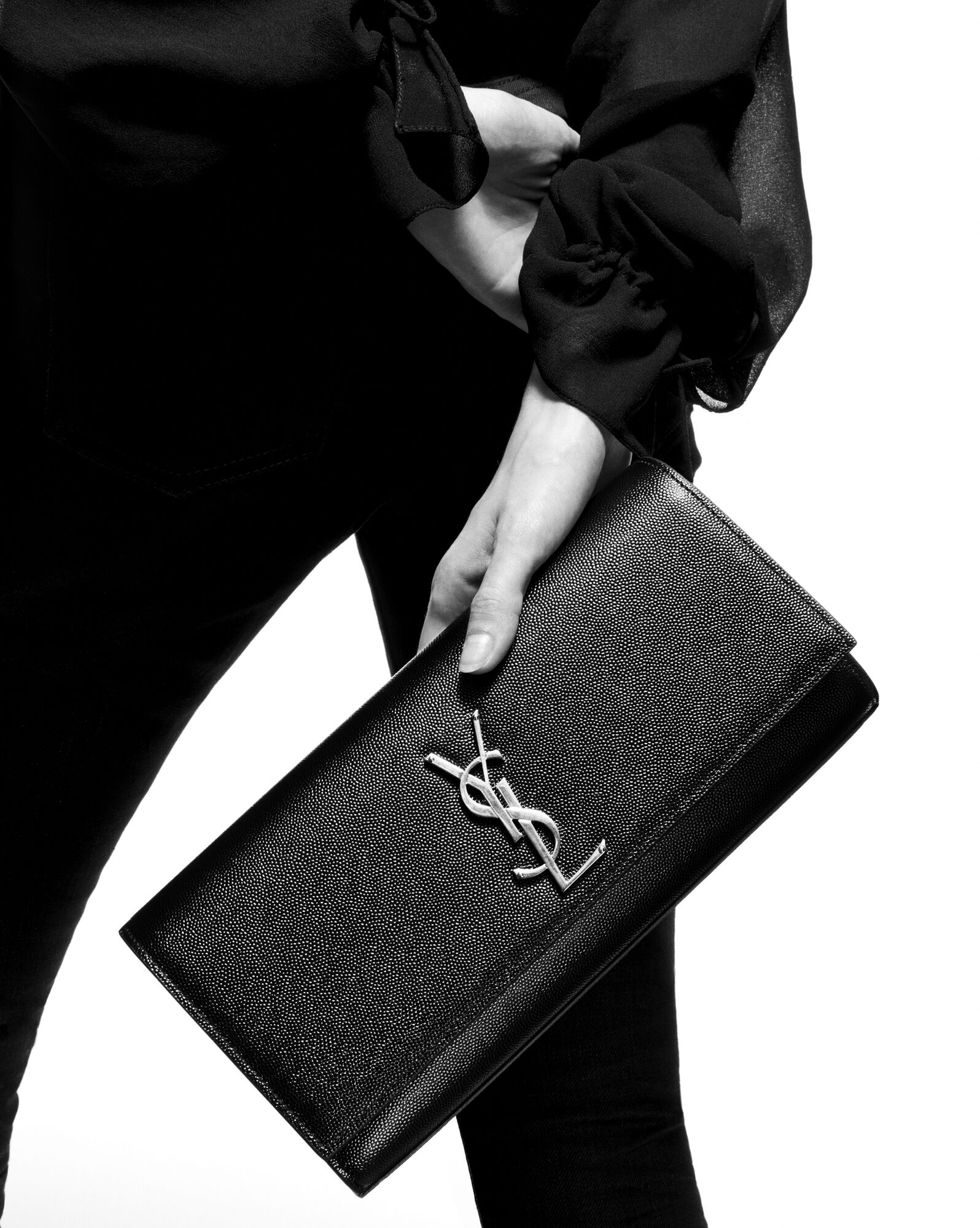 kate clutch in grain de poudre embossed leather black kate clutch in grain de poudre embossed leather black