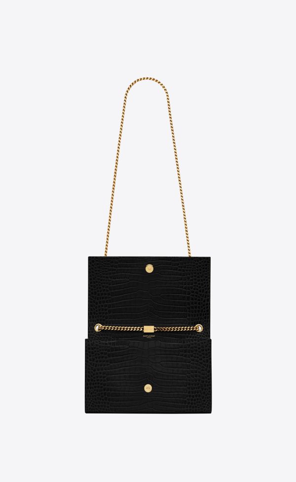 medium kate tassel in crocodile embossed leather black