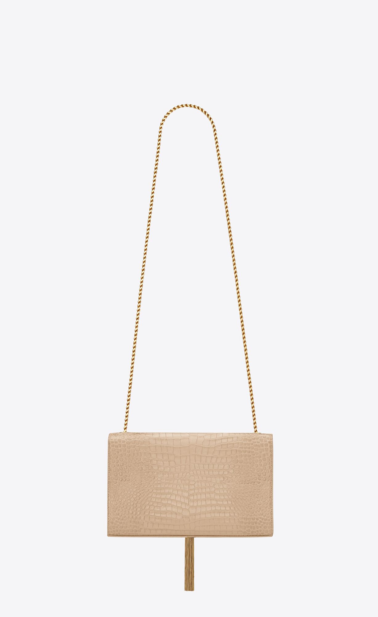 medium kate tassel in crocodile embossed leather dark beige medium kate tassel in crocodile embossed leather dark beige