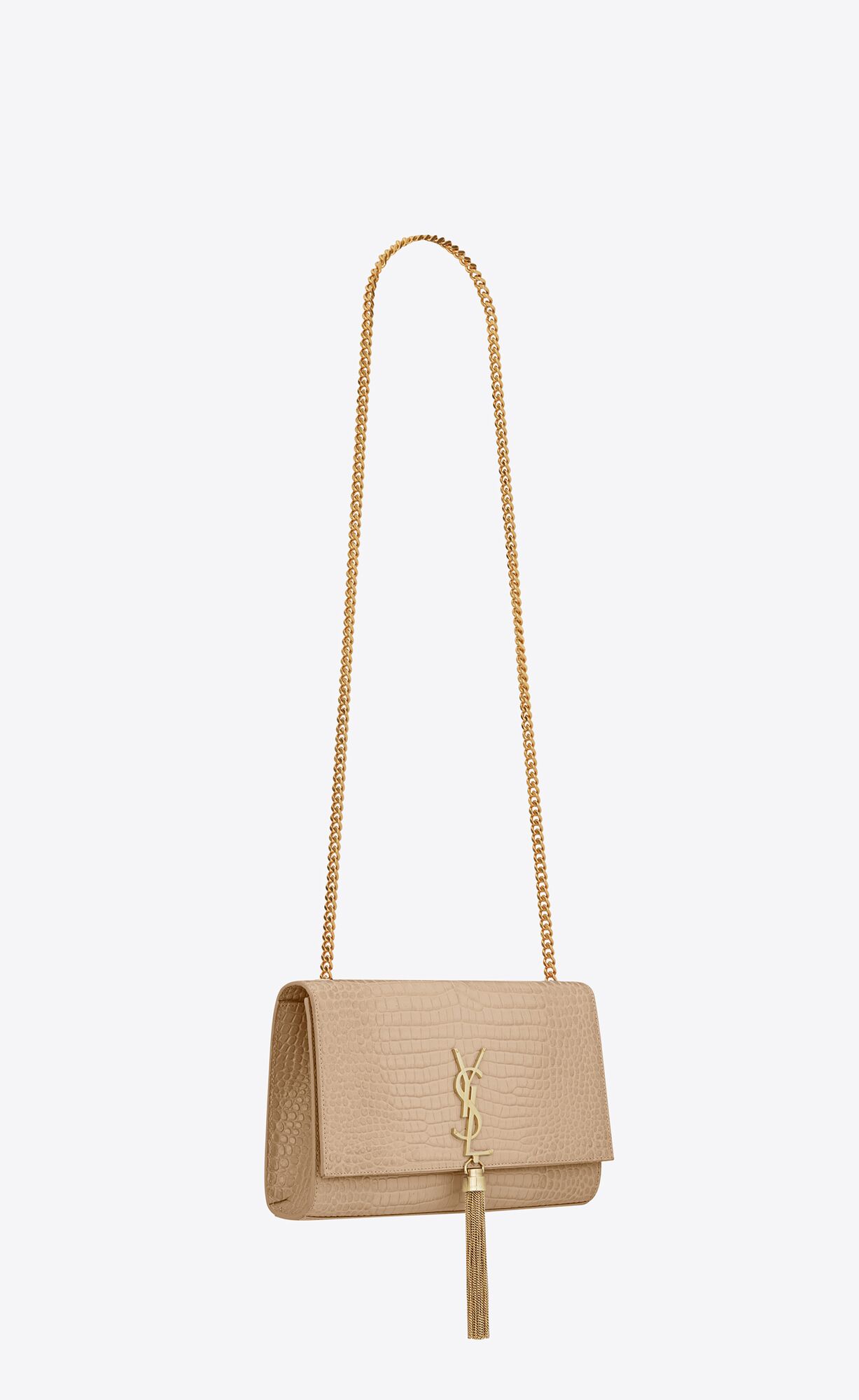 medium kate tassel in crocodile embossed leather dark beige medium kate tassel in crocodile embossed leather dark beige