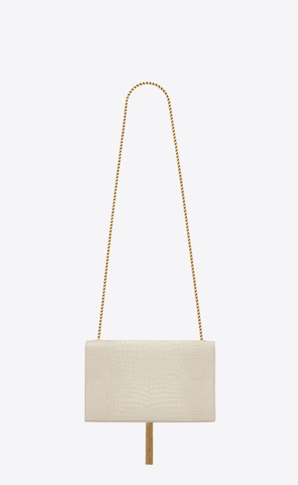 medium kate tassel in crocodile embossed leather blanc vintage