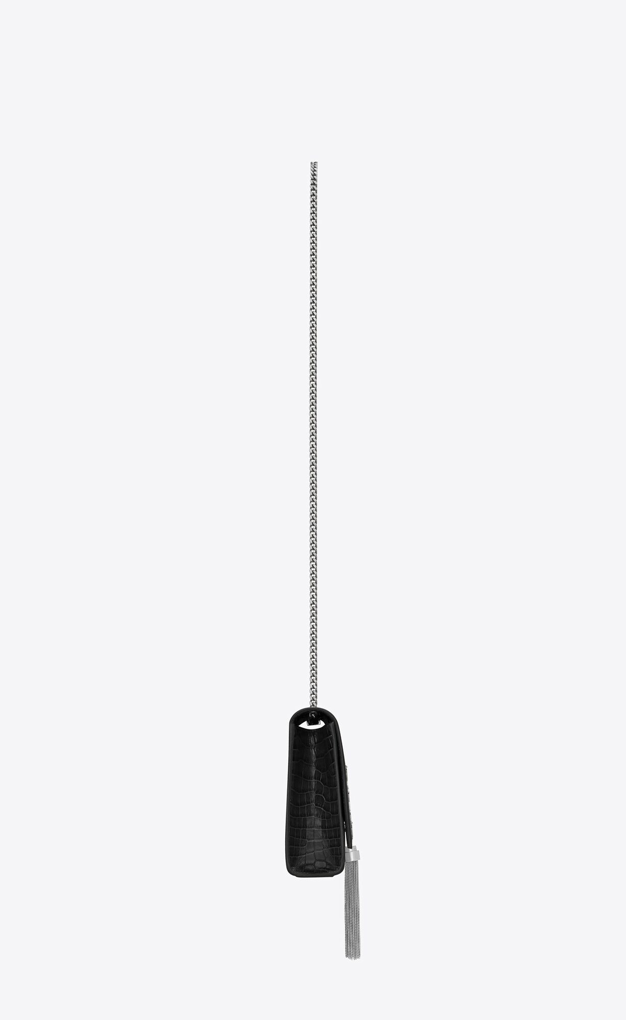medium kate tassel in crocodile embossed leather black medium kate tassel in crocodile embossed leather black