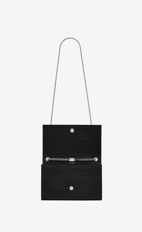 medium kate tassel in crocodile embossed leather black
