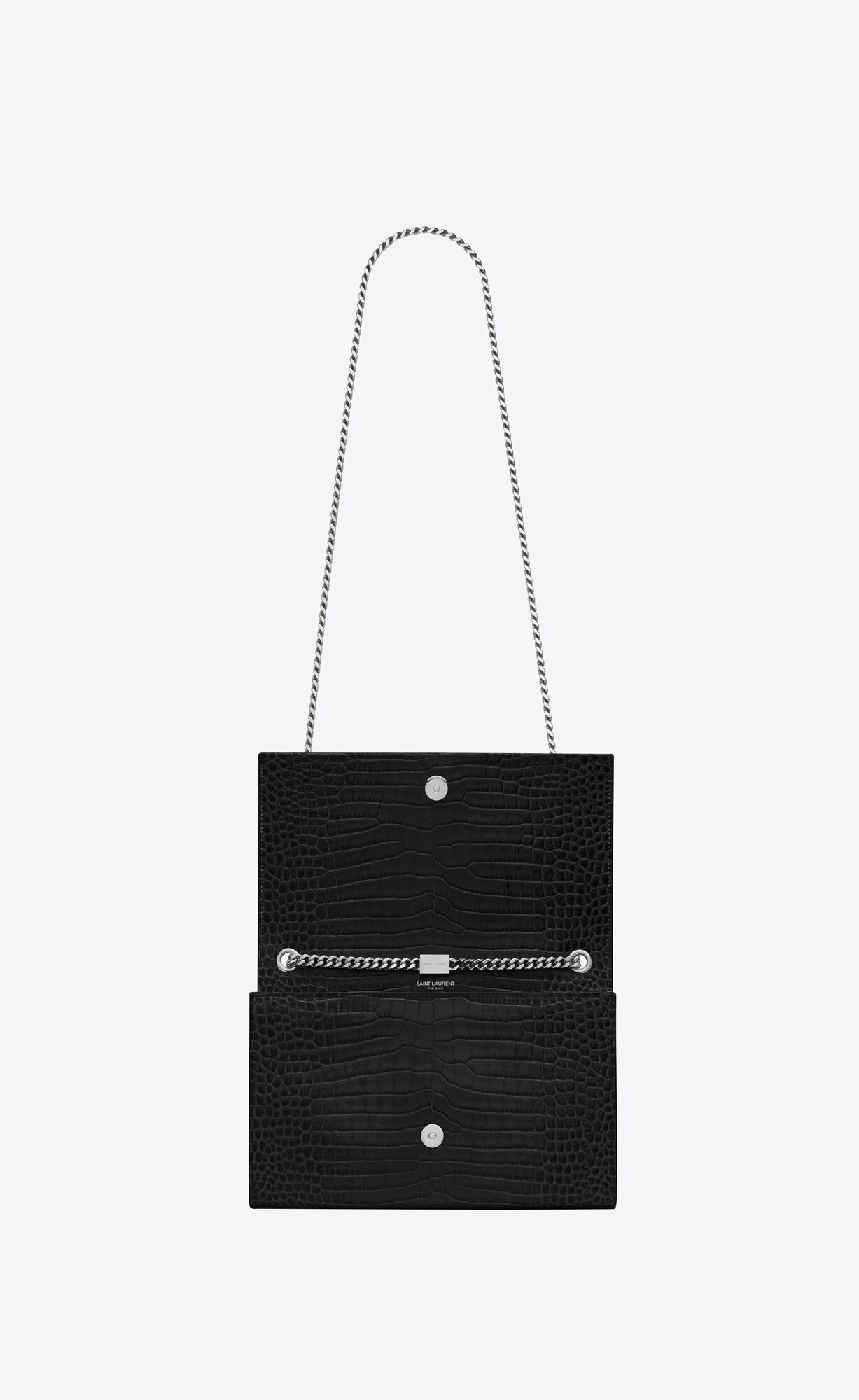 medium kate tassel in crocodile embossed leather black medium kate tassel in crocodile embossed leather black