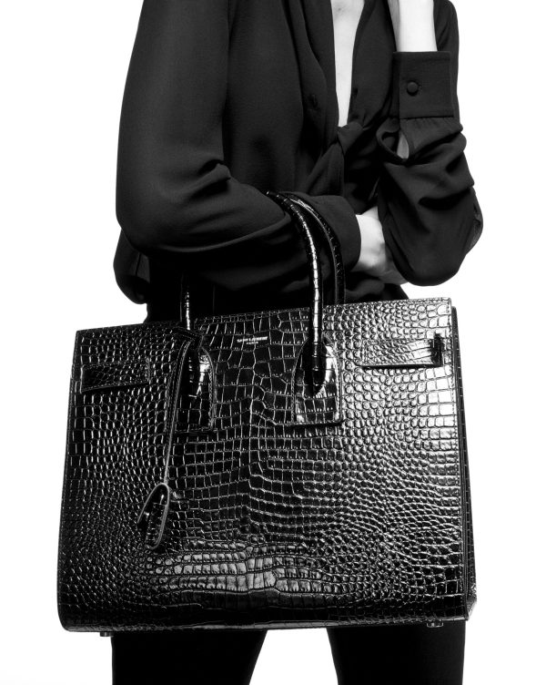small sac de jour in matte embossed crocodile leather black