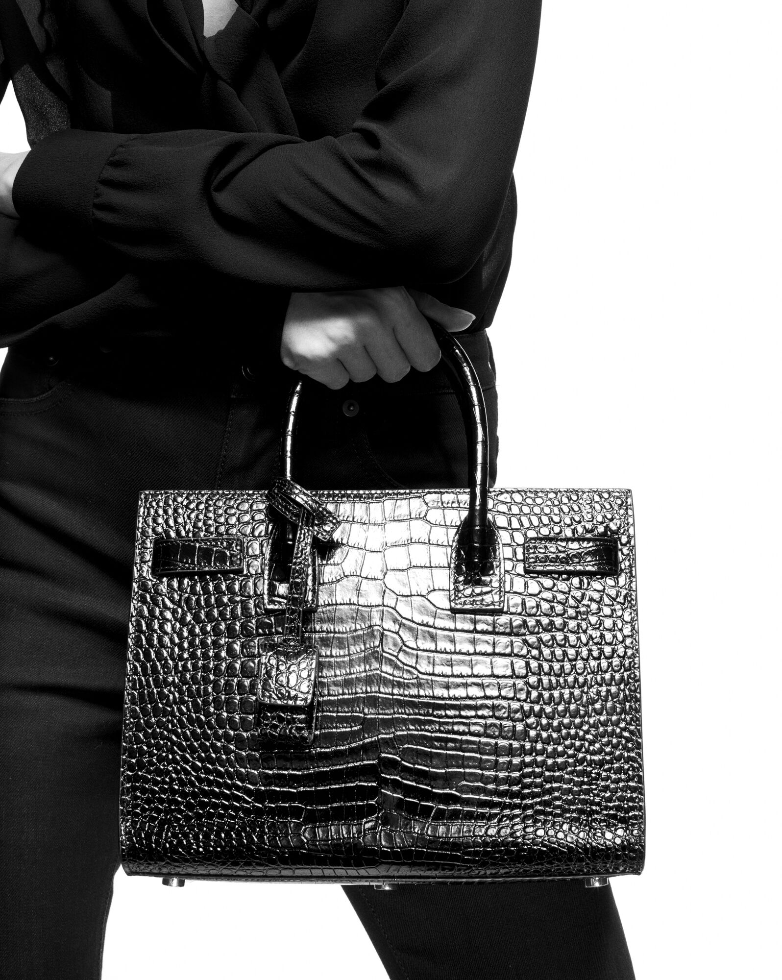 sac de jour baby in matte crocodile embossed leather black sac de jour baby in matte crocodile embossed leather black