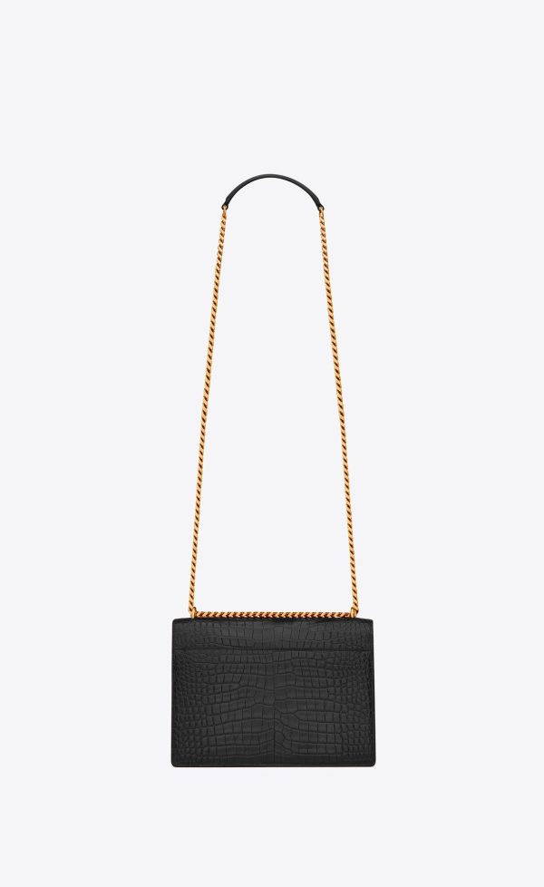 medium sunset in crocodile embossed leather noir