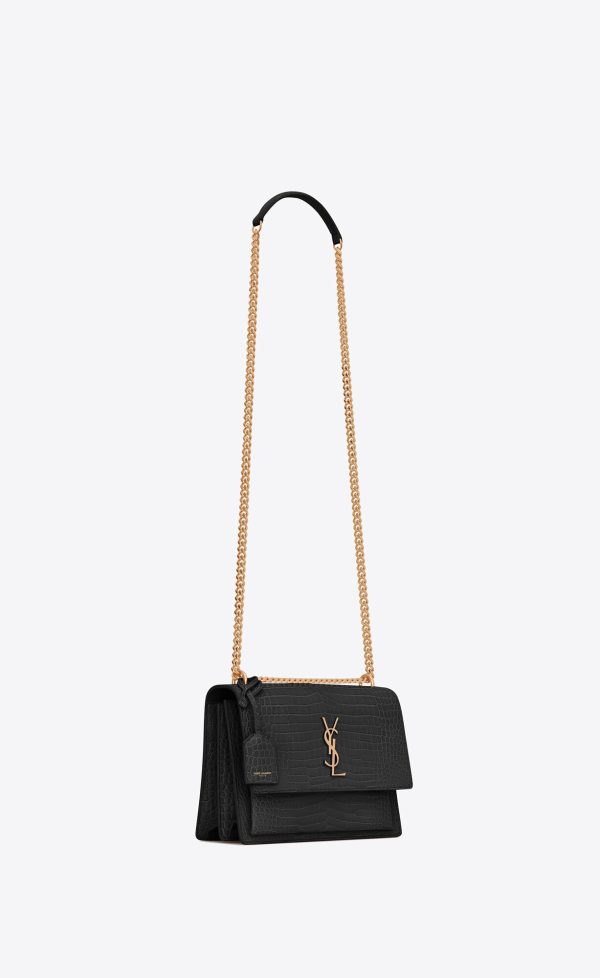 medium sunset in crocodile embossed leather noir