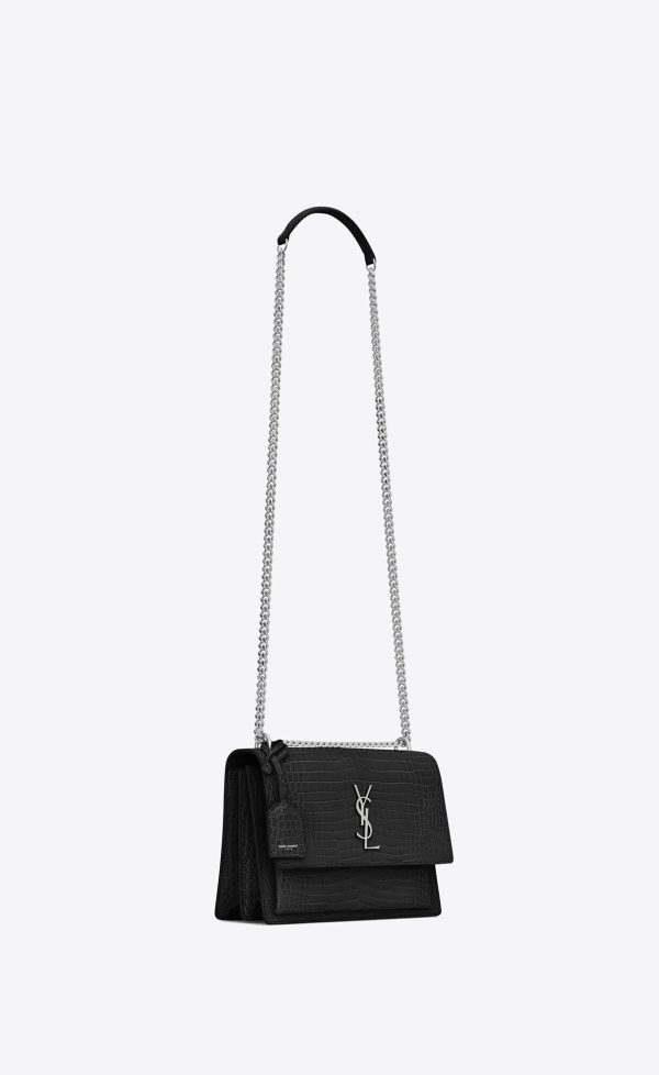 medium sunset in crocodile embossed leather noir