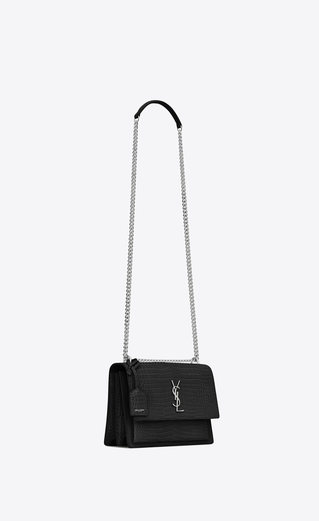 medium sunset in crocodile embossed leather noir medium sunset in crocodile embossed leather noir