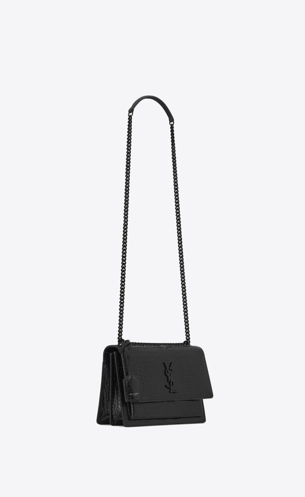 medium sunset in crocodile embossed leather noir