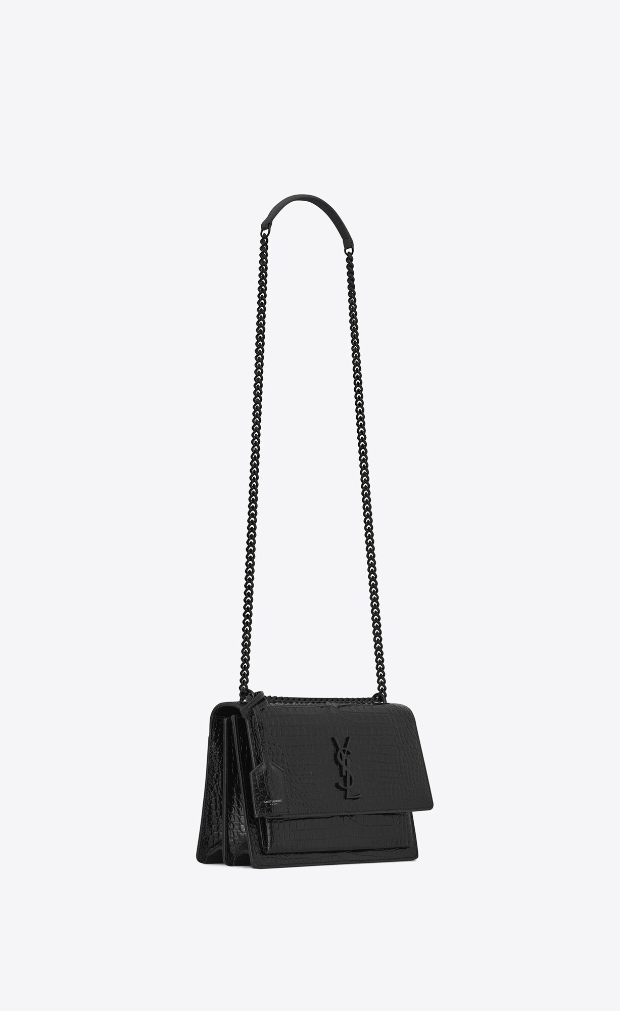 medium sunset in crocodile embossed leather noir medium sunset in crocodile embossed leather noir