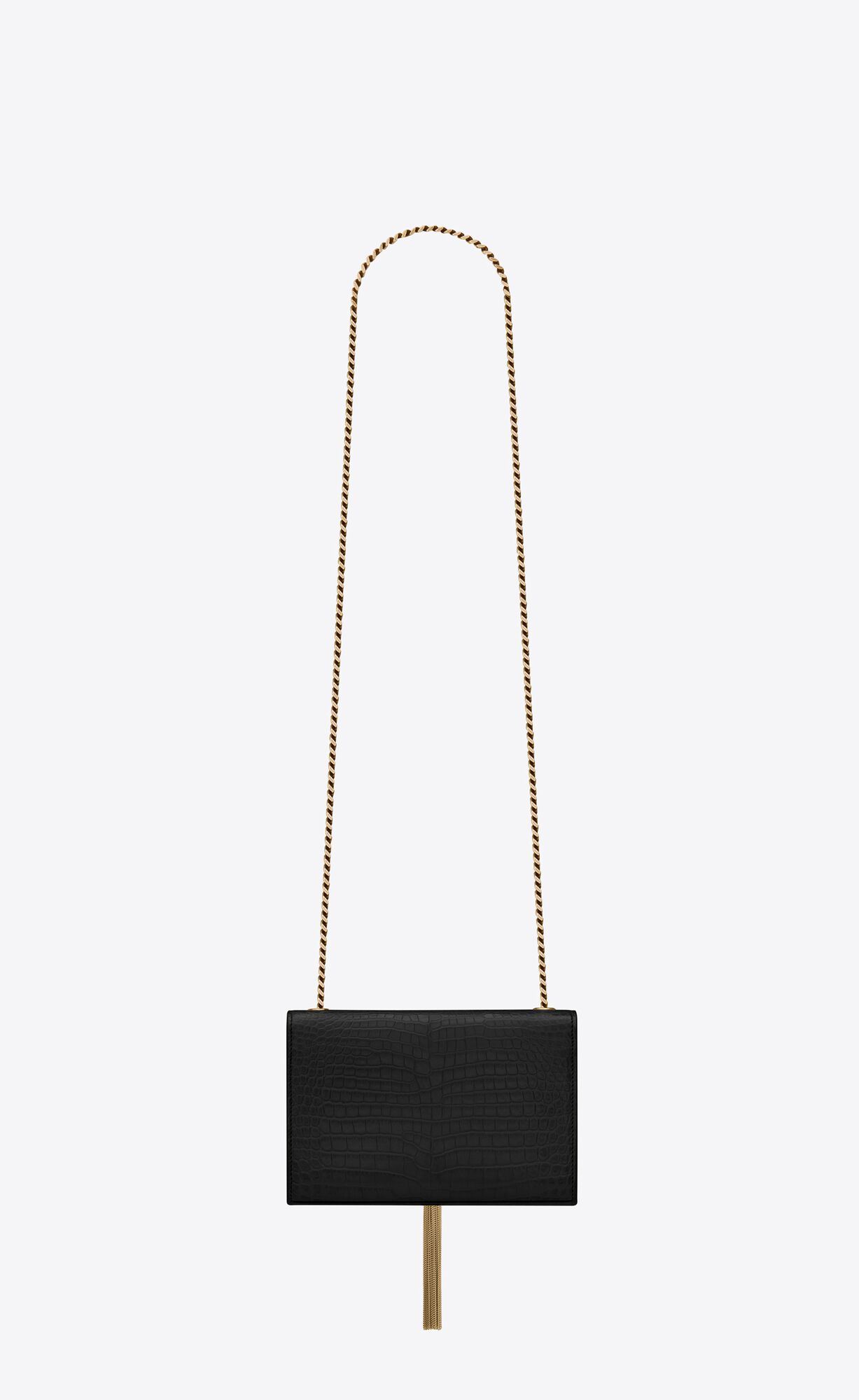 small kate tassel in crocodile embossed leather black small kate tassel in crocodile embossed leather black
