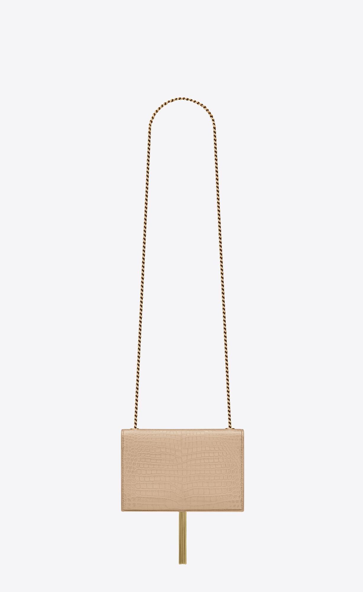 small kate tassel in crocodile embossed leather dark beige small kate tassel in crocodile embossed leather dark beige