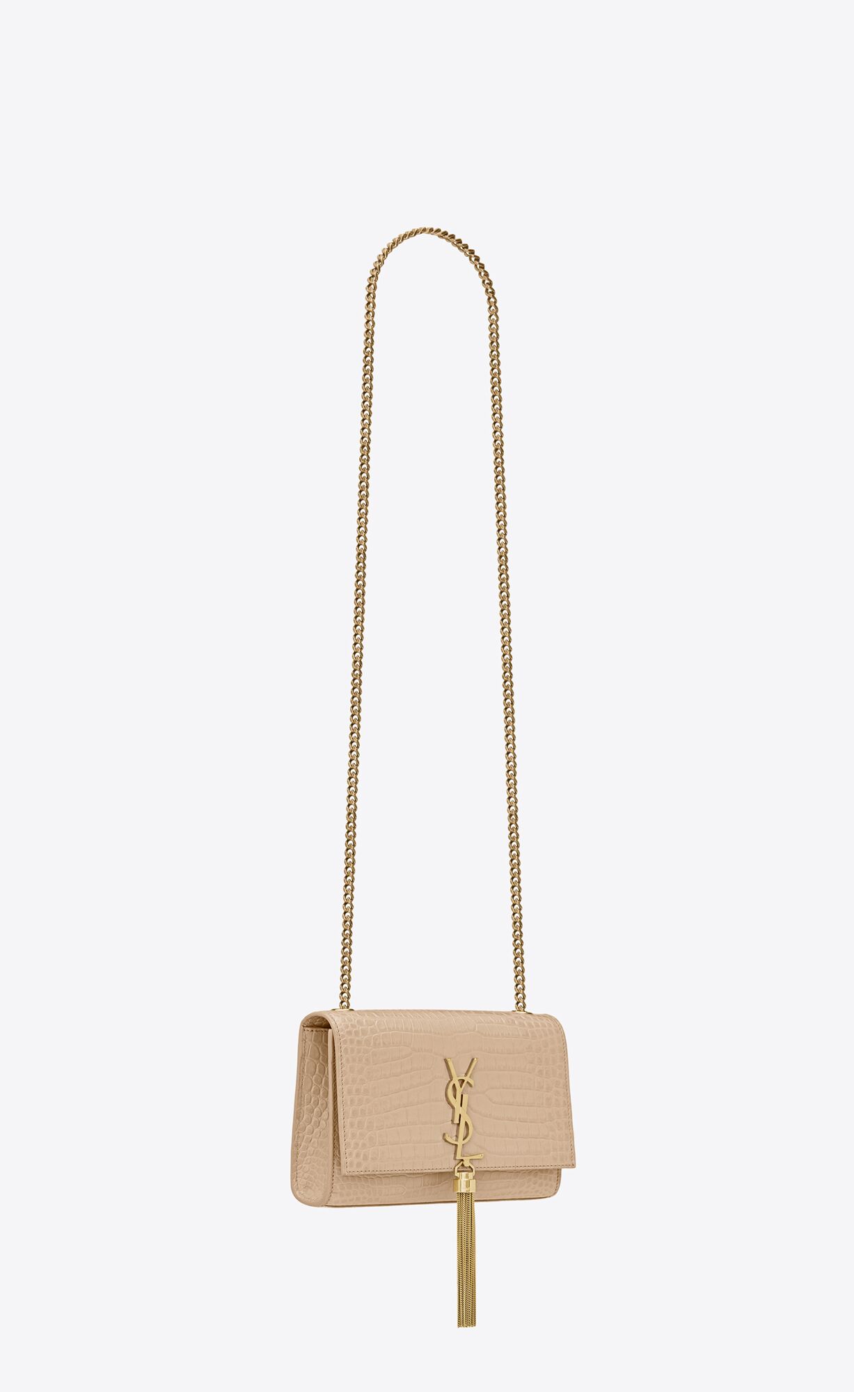 small kate tassel in crocodile embossed leather dark beige small kate tassel in crocodile embossed leather dark beige