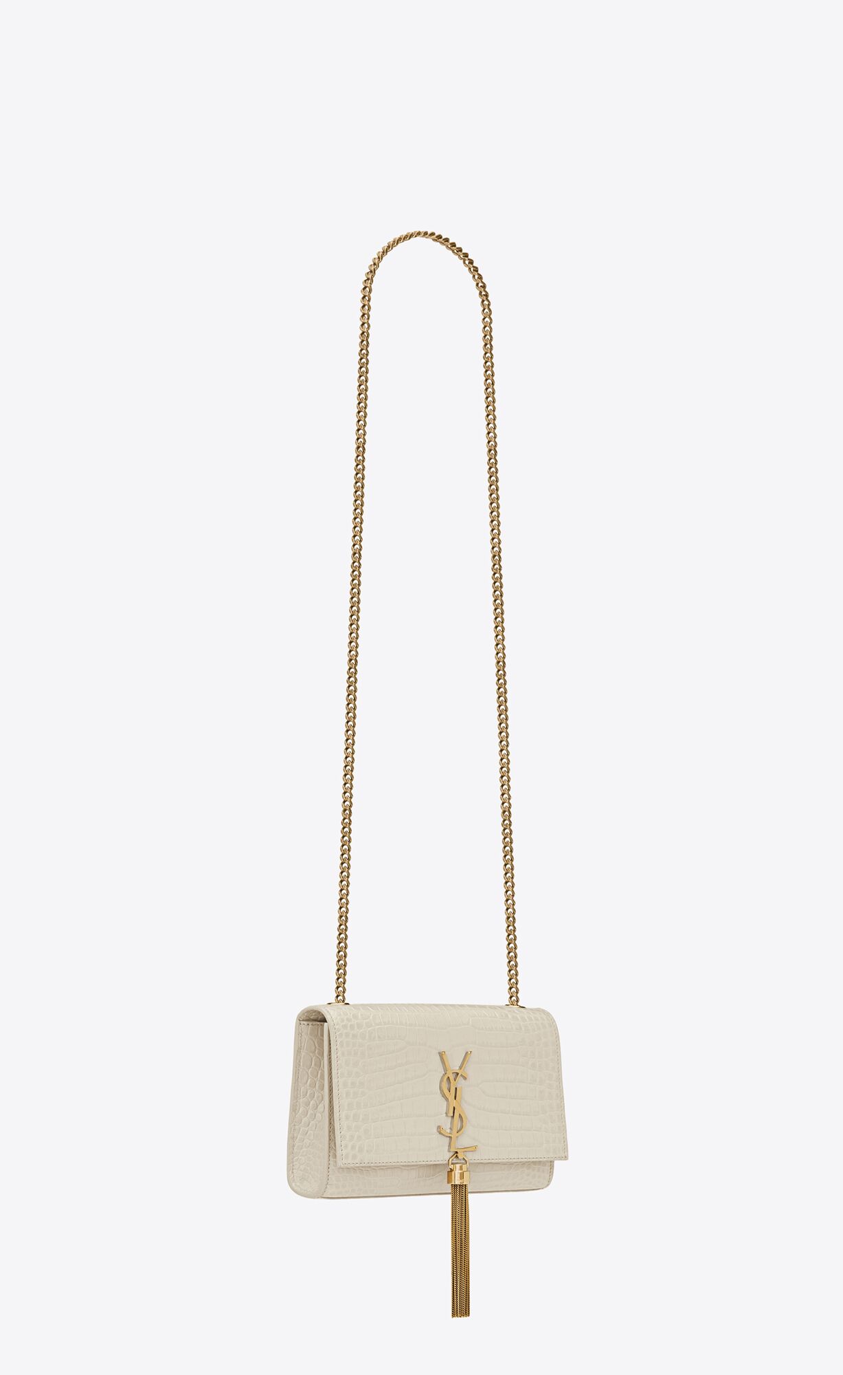 small kate tassel in crocodile embossed leather blanc vintage small kate tassel in crocodile embossed leather blanc vintage