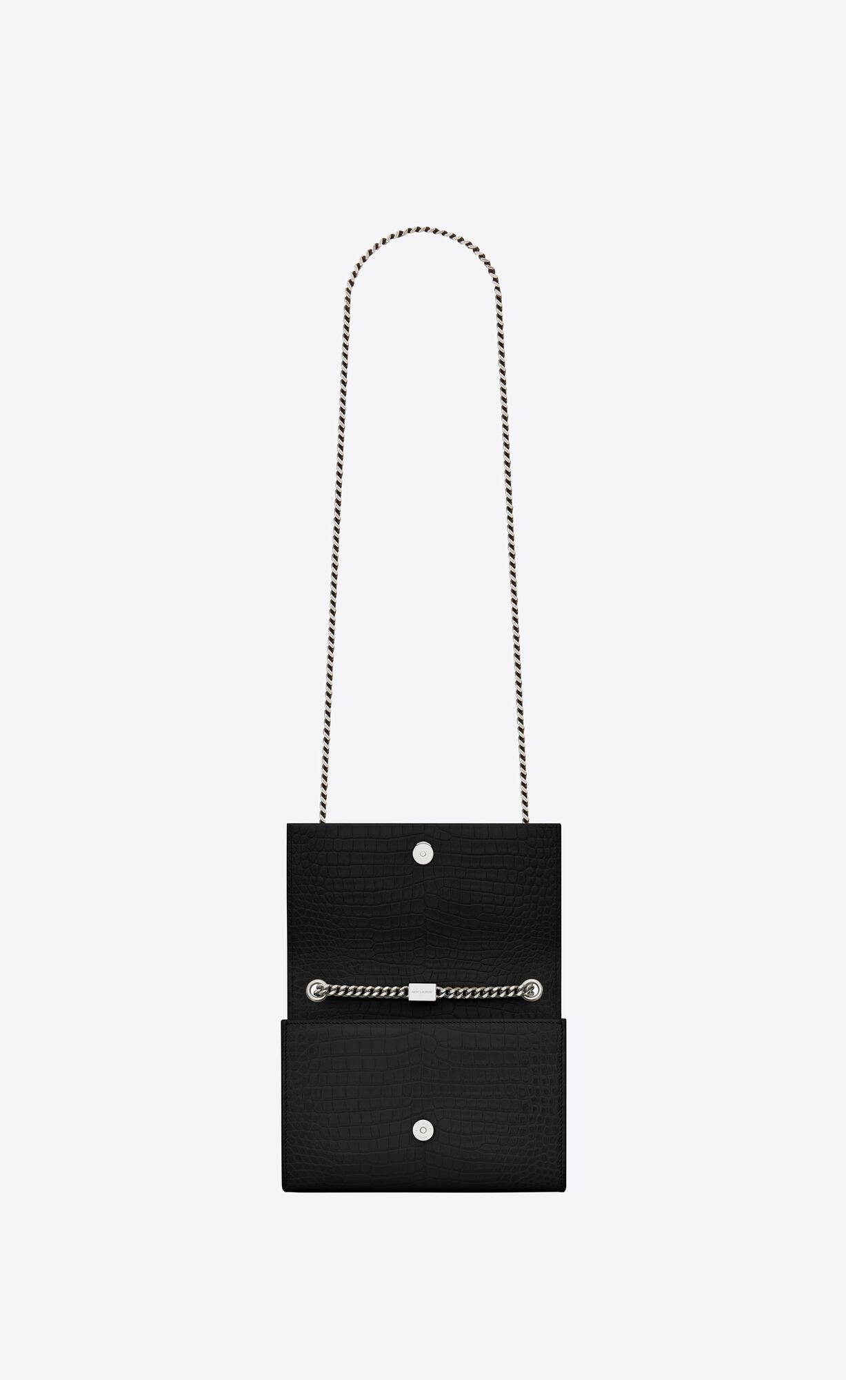 small kate tassel in crocodile embossed leather black small kate tassel in crocodile embossed leather black