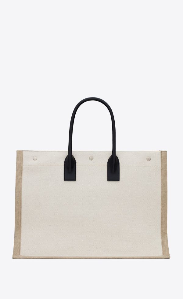rive gauche tote in canvas white linen