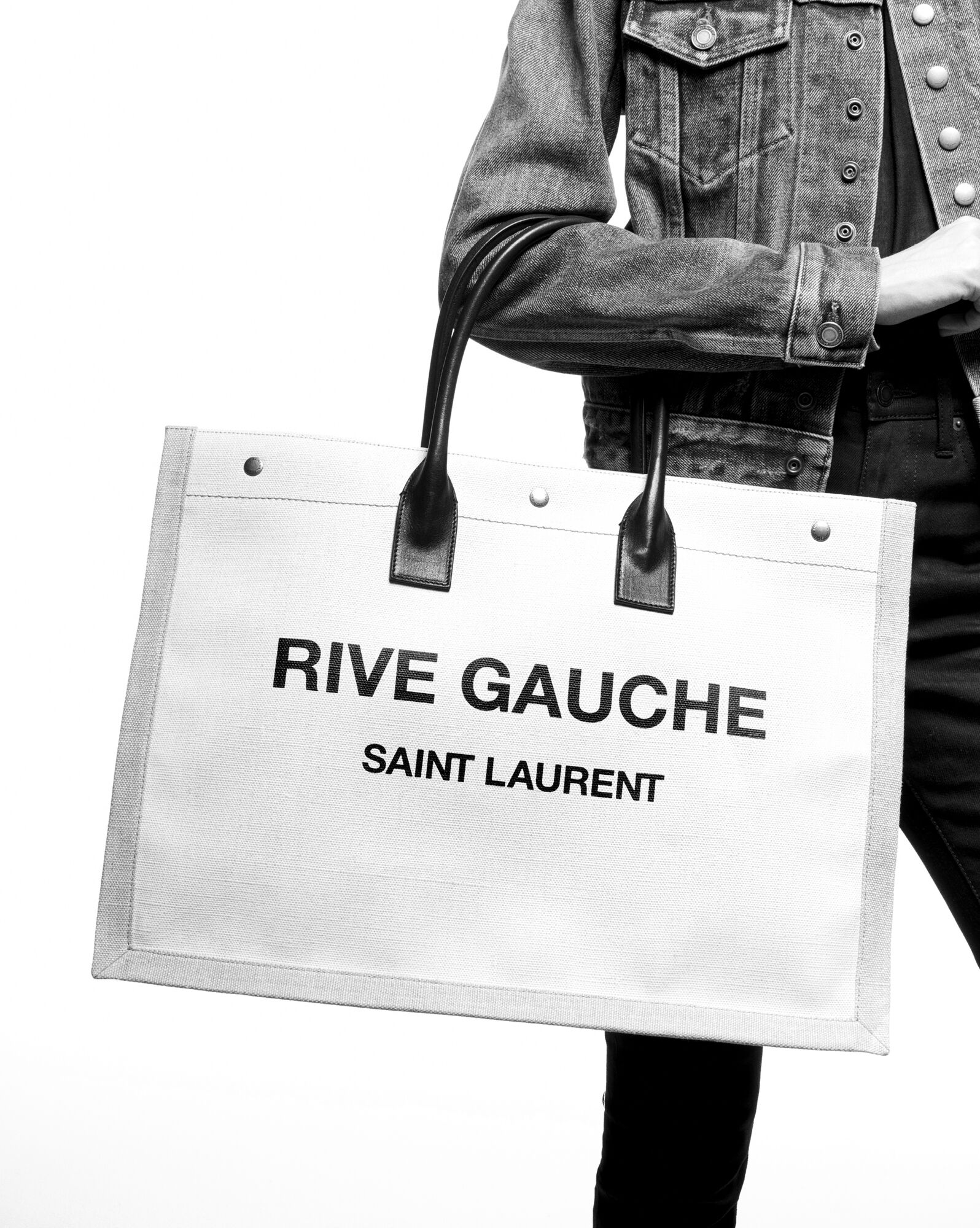 rive gauche tote in canvas white linen rive gauche tote in canvas white linen