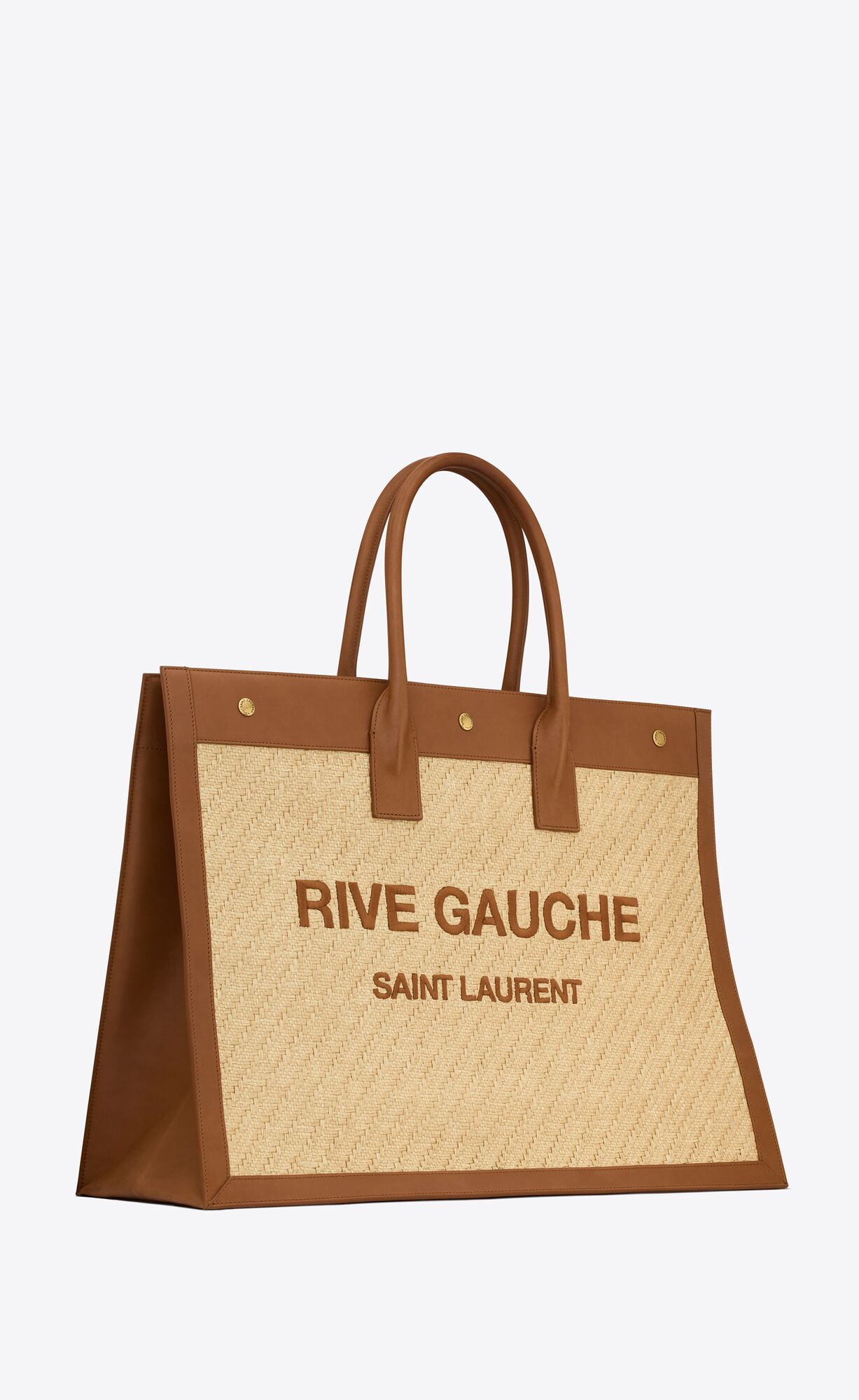 rive gauche in embroidered raffia and vegetable tanned leather natural sand and brick rive gauche in embroidered raffia and vegetable tanned leather natural sand and brick