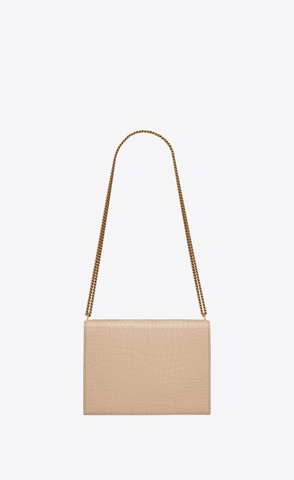 cassandra medium chain bag in crocodile embossed shiny leather dark beige