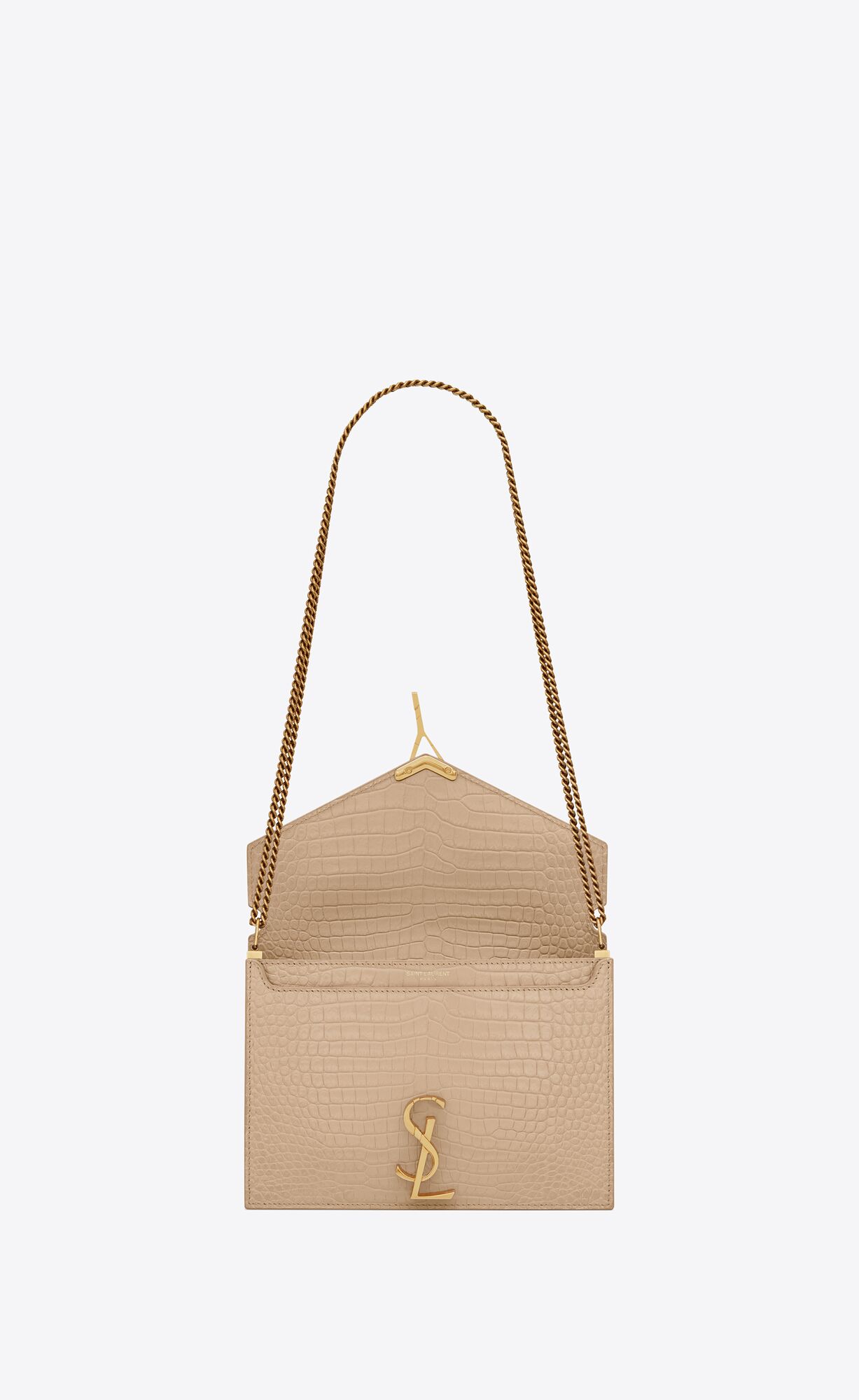 cassandra medium chain bag in crocodile embossed shiny leather dark beige cassandra medium chain bag in crocodile embossed shiny leather dark beige