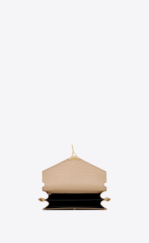 cassandra medium chain bag in crocodile embossed shiny leather dark beige